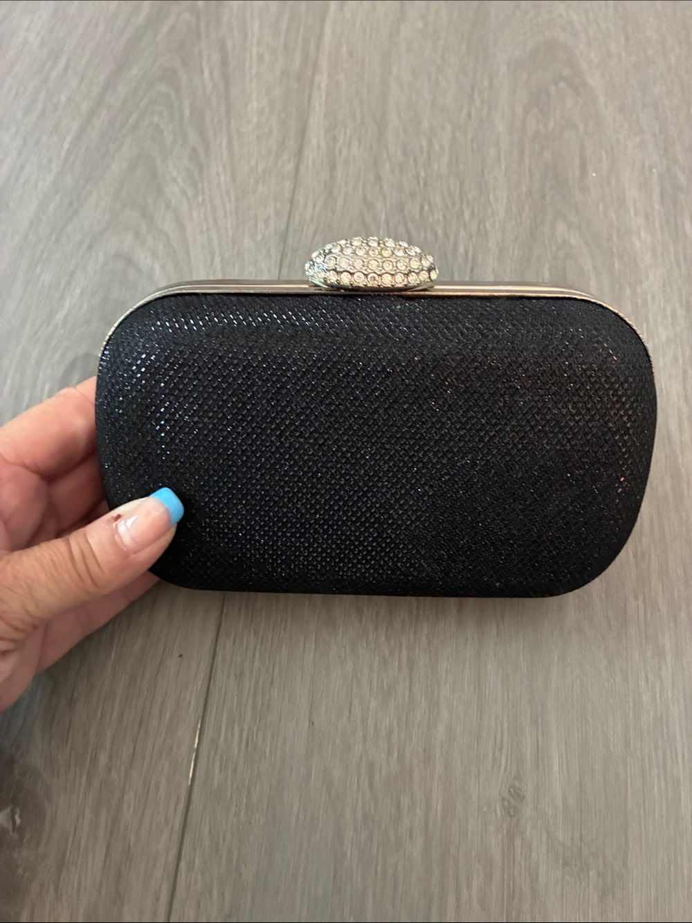 Unlisted Black Rhinestone Clutch with Crystal Kiss Lock